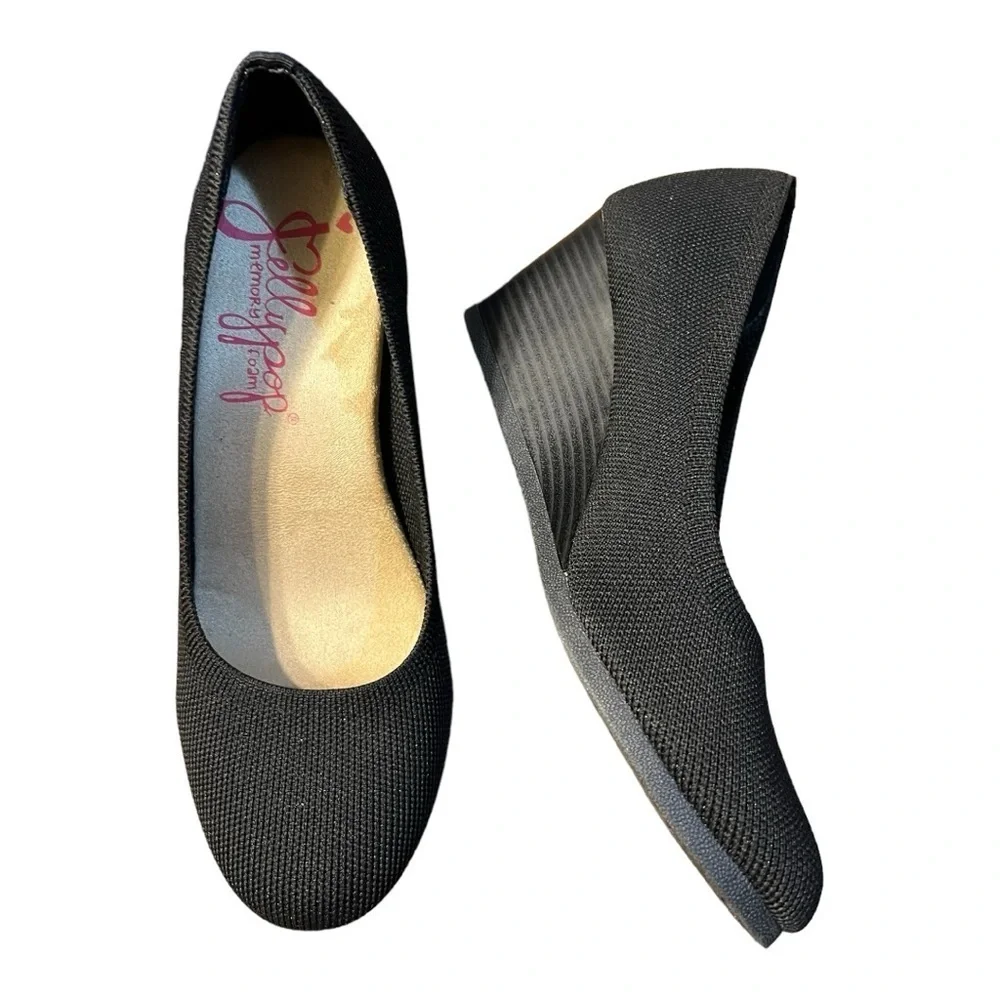Jelly Pop Black Knitted Donna Wedge Shoes Size 8M